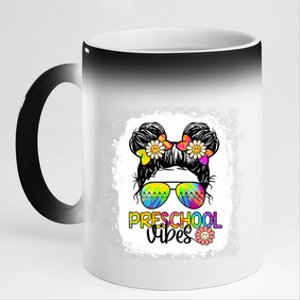 Preschool Vibes Bleached Messy Hair Bun Back To School Gift 11oz Black Color Changing Mug