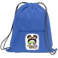 Preschool Vibes Bleached Messy Hair Bun Back To School Gift Sweatshirt Cinch Pack Bag