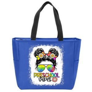 Preschool Vibes Bleached Messy Hair Bun Back To School Gift Zip Tote Bag