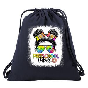 Preschool Vibes Bleached Messy Hair Bun Back To School Gift Drawstring Bag