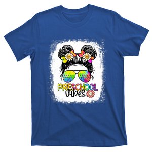 Preschool Vibes Bleached Messy Hair Bun Back To School Gift T-Shirt