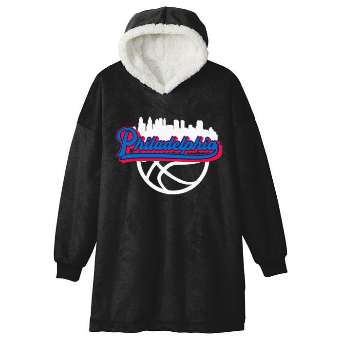 Philadelphia Vintage Basketball Script City Skyline Fan Hooded Wearable Blanket