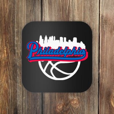 Philadelphia Vintage Basketball Script City Skyline Fan Coaster