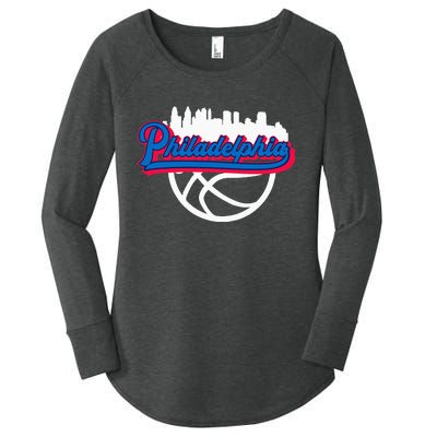 Philadelphia Vintage Basketball Script City Skyline Fan Women's Perfect Tri Tunic Long Sleeve Shirt