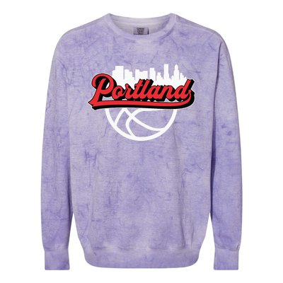 Portland Vintage Basketball Script City Skyline Fan Colorblast Crewneck Sweatshirt