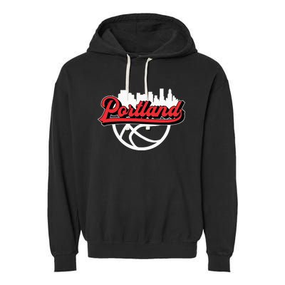 Portland Vintage Basketball Script City Skyline Fan Garment-Dyed Fleece Hoodie