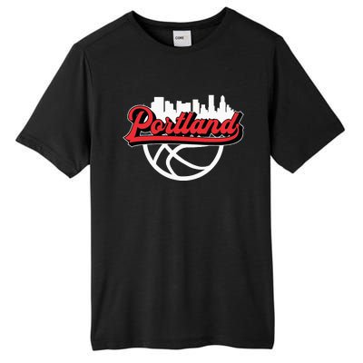 Portland Vintage Basketball Script City Skyline Fan Tall Fusion ChromaSoft Performance T-Shirt