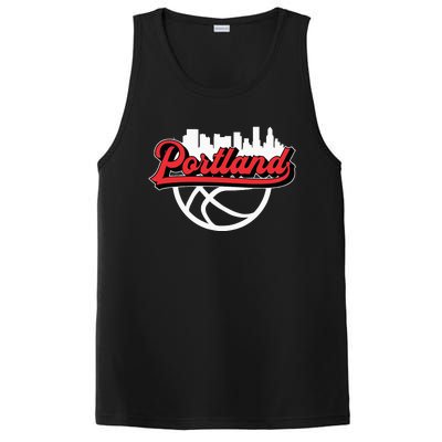 Portland Vintage Basketball Script City Skyline Fan PosiCharge Competitor Tank