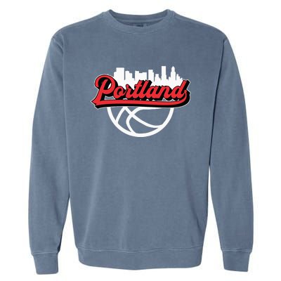 Portland Vintage Basketball Script City Skyline Fan Garment-Dyed Sweatshirt