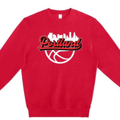 Portland Vintage Basketball Script City Skyline Fan Premium Crewneck Sweatshirt