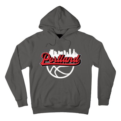 Portland Vintage Basketball Script City Skyline Fan Hoodie