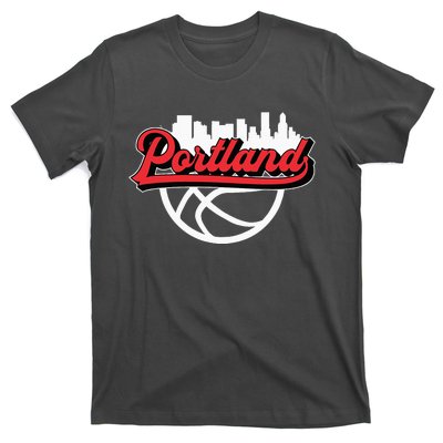 Portland Vintage Basketball Script City Skyline Fan T-Shirt