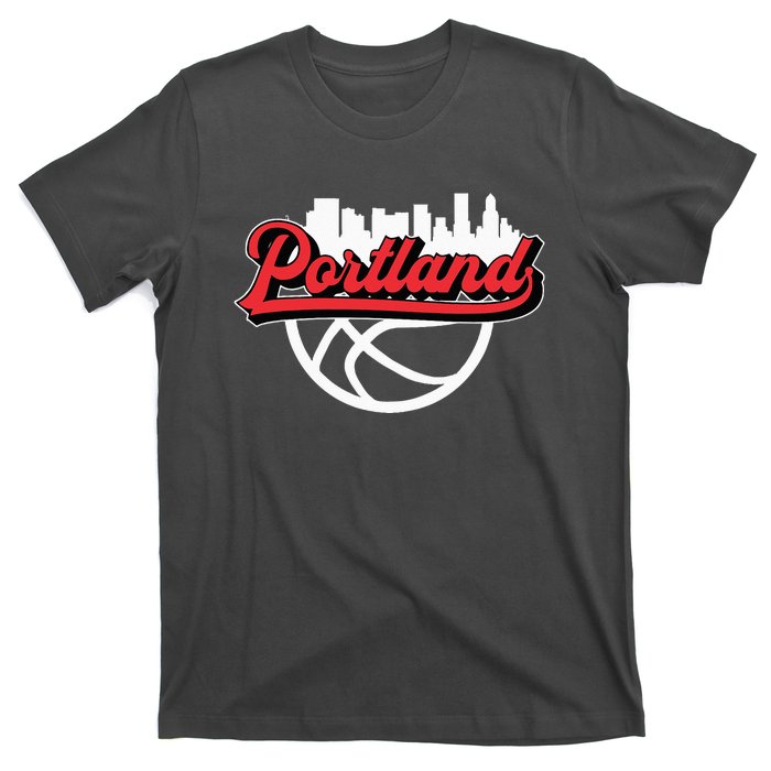 Portland Vintage Basketball Script City Skyline Fan T-Shirt