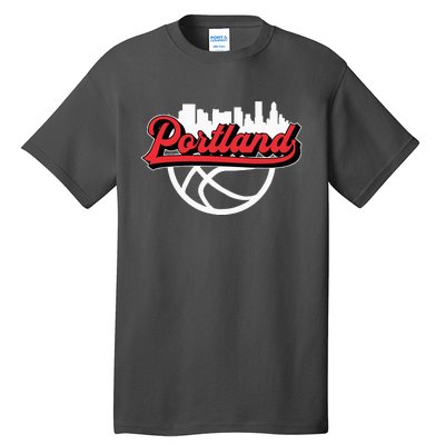 Portland Vintage Basketball Script City Skyline Fan Tall T-Shirt