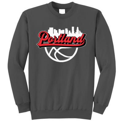 Portland Vintage Basketball Script City Skyline Fan Tall Sweatshirt