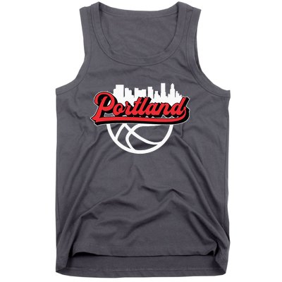 Portland Vintage Basketball Script City Skyline Fan Tank Top