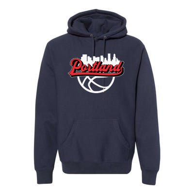 Portland Vintage Basketball Script City Skyline Fan Premium Hoodie