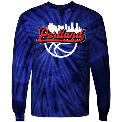 Portland Vintage Basketball Script City Skyline Fan Tie-Dye Long Sleeve Shirt