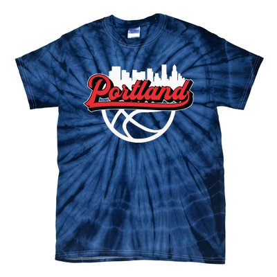 Portland Vintage Basketball Script City Skyline Fan Tie-Dye T-Shirt