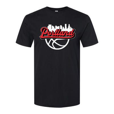 Portland Vintage Basketball Script City Skyline Fan Softstyle CVC T-Shirt