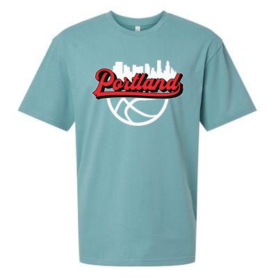 Portland Vintage Basketball Script City Skyline Fan Sueded Cloud Jersey T-Shirt