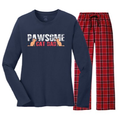 PAWSOME Vintage Best Cat Dad Ever Cat Daddy Gift Women's Long Sleeve Flannel Pajama Set 