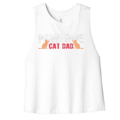 PAWSOME Vintage Best Cat Dad Ever Cat Daddy Gift Women's Racerback Cropped Tank