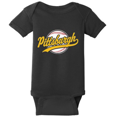 Pittsburgh Vintage Baseball Throwback Retro Baby Bodysuit