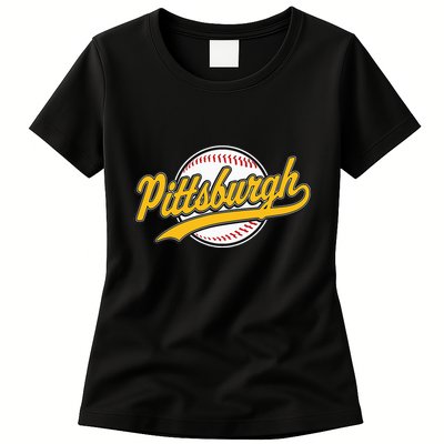 Pittsburgh Vintage Baseball Throwback Retro Womens T-Shirt