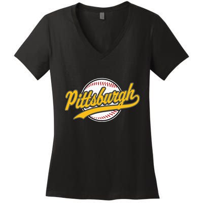 Pittsburgh Vintage Baseball Throwback Retro Women's V-Neck T-Shirt