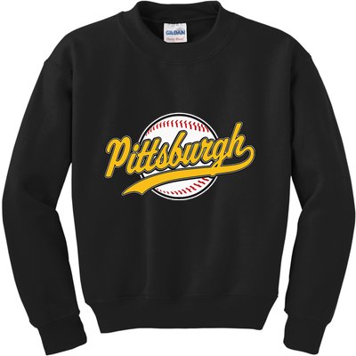 Pittsburgh Vintage Baseball Throwback Retro Kids Sweatshirt