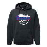 Philadelphia Vintage Basketball Script City Skyline Fan Performance Fleece Hoodie