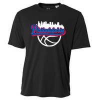 Philadelphia Vintage Basketball Script City Skyline Fan Cooling Performance Crew T-Shirt