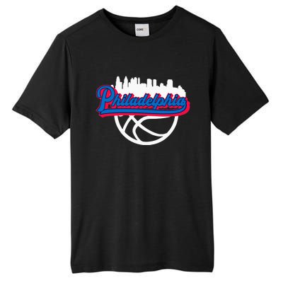 Philadelphia Vintage Basketball Script City Skyline Fan Tall Fusion ChromaSoft Performance T-Shirt