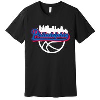 Philadelphia Vintage Basketball Script City Skyline Fan Premium T-Shirt