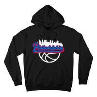 Philadelphia Vintage Basketball Script City Skyline Fan Tall Hoodie