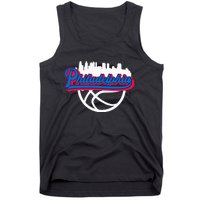 Philadelphia Vintage Basketball Script City Skyline Fan Tank Top