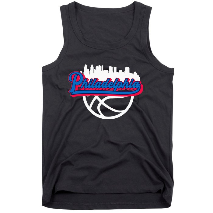 Philadelphia Vintage Basketball Script City Skyline Fan Tank Top