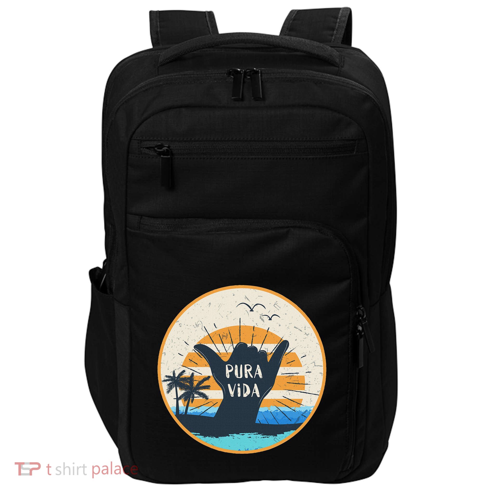 Pura Vida Costa Rica Shaka Sign Surfing Surfer Impact Tech Backpack