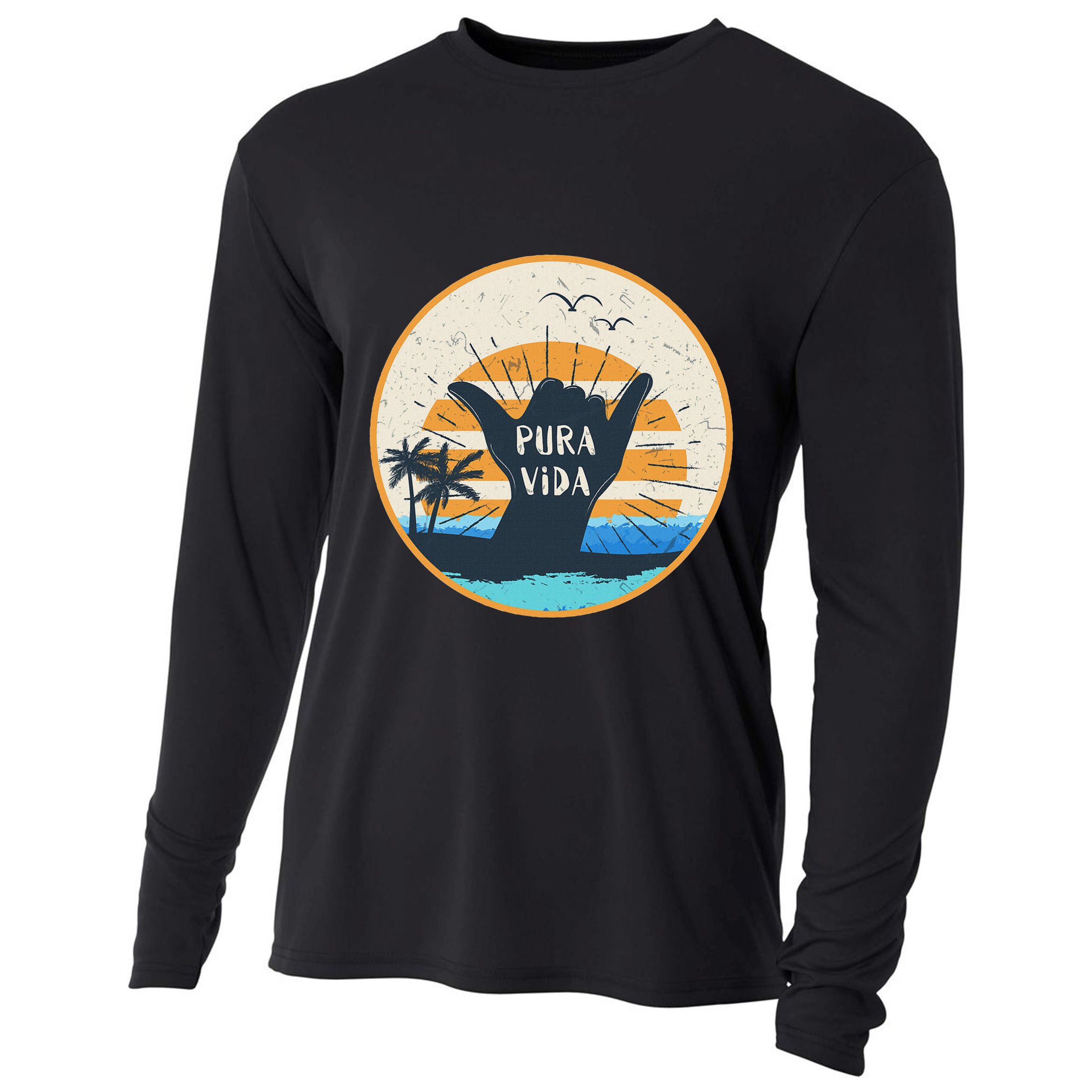 Pura Vida Costa Rica Shaka Sign Surfing Surfer Cooling Performance Long Sleeve Crew