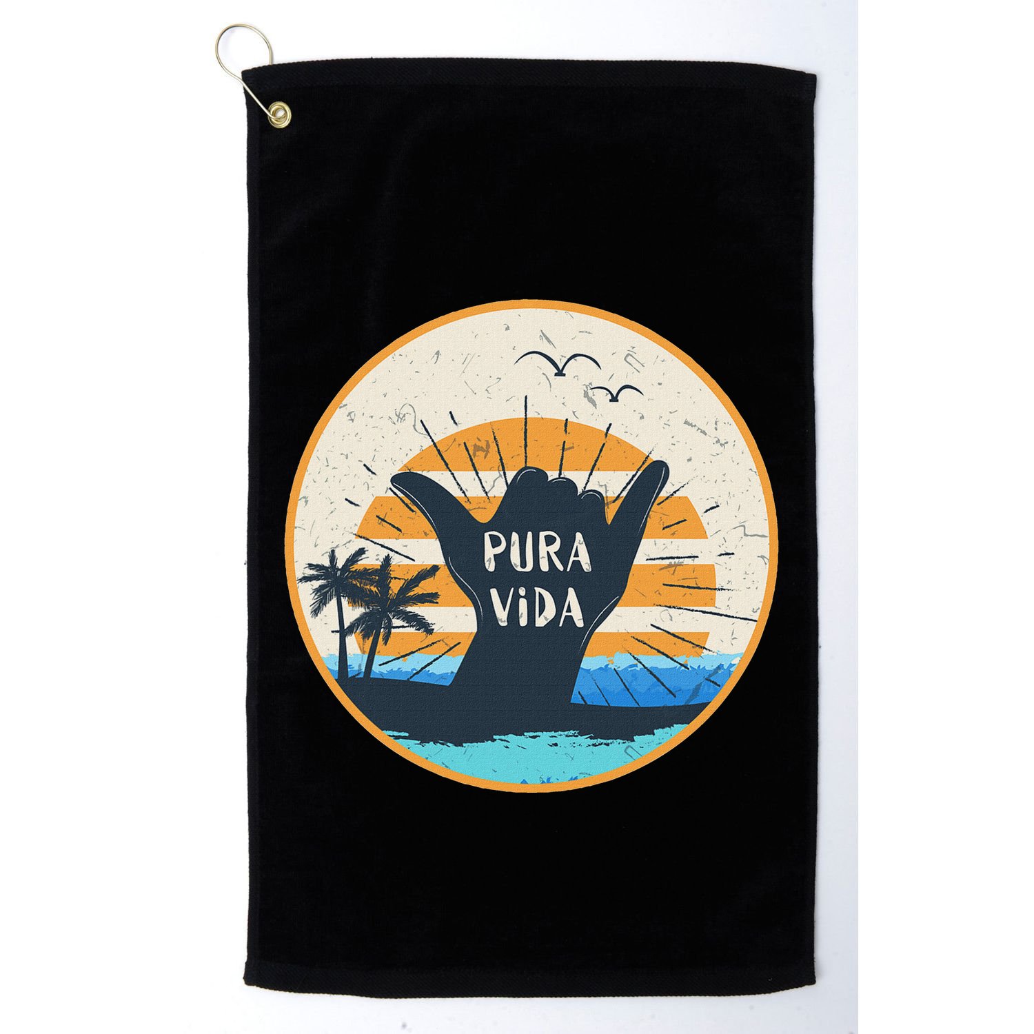 Pura Vida Costa Rica Shaka Sign Surfing Surfer Golf Towel