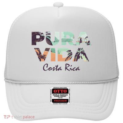 Pura Vida Costa Rica Colorful Tropical Beach High Crown Mesh Back Trucker Hat