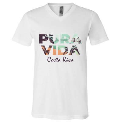Pura Vida Costa Rica Colorful Tropical Beach V-Neck T-Shirt
