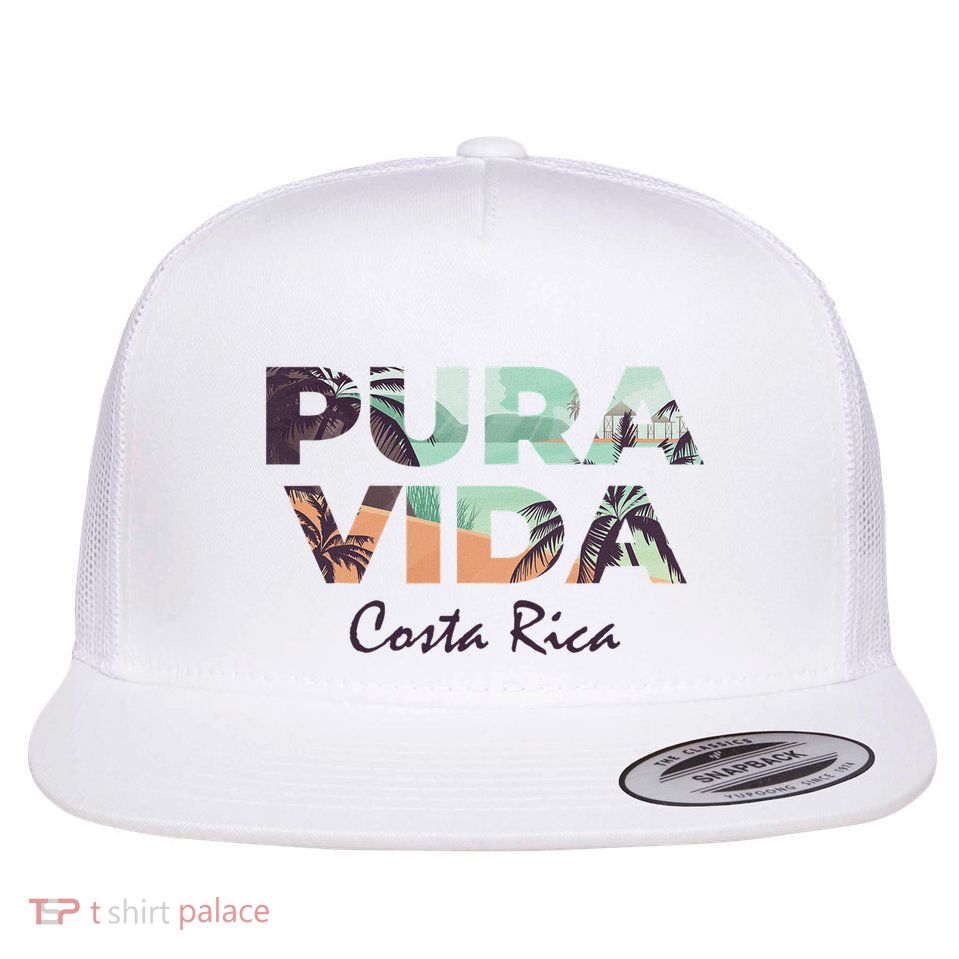 Pura Vida Costa Rica Colorful Tropical Beach Flat Bill Trucker Hat