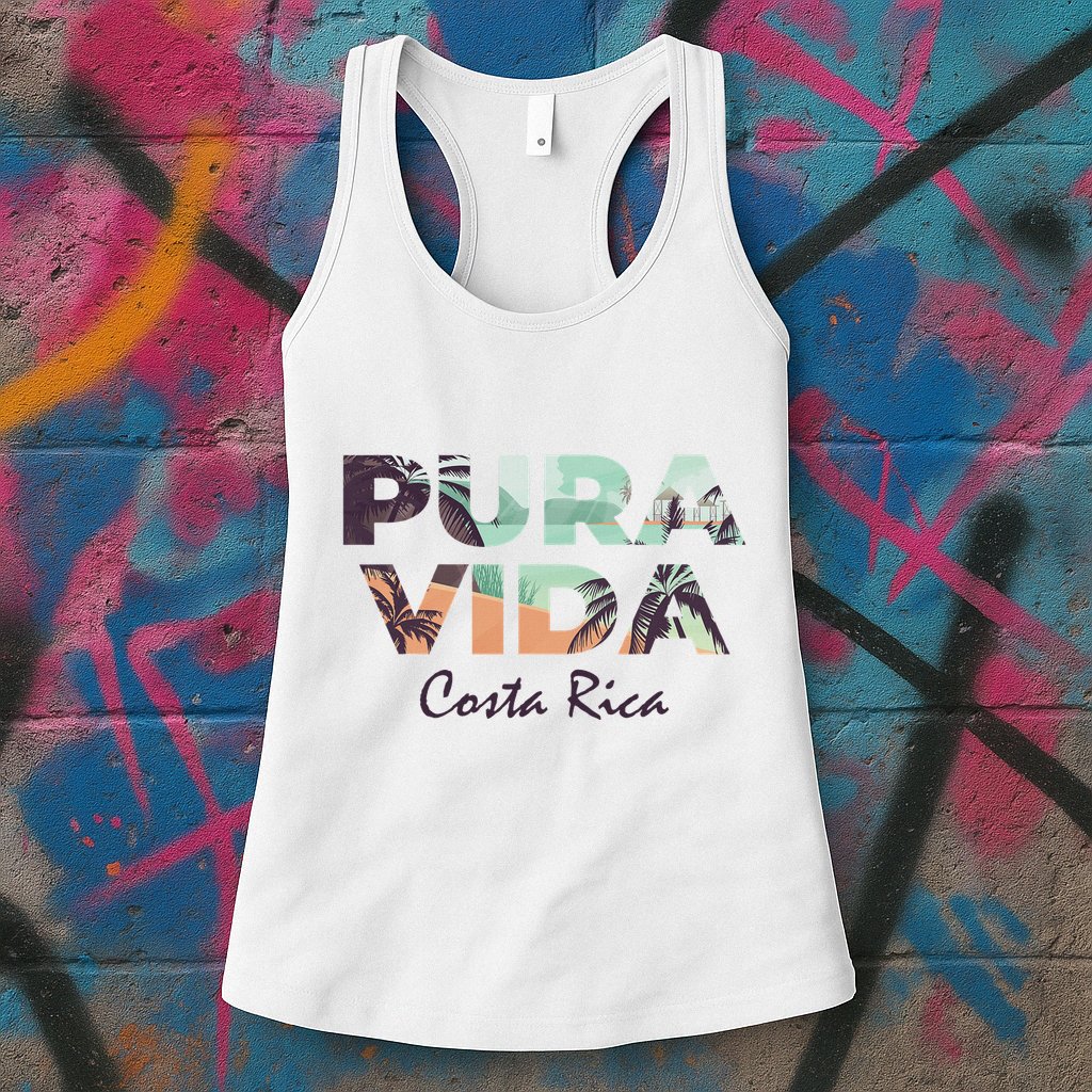 Pura Vida Costa Rica Colorful Tropical Beach Womens Tank Top