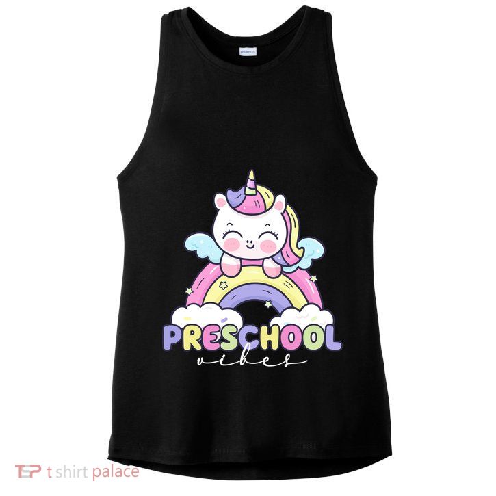 Preschool Vibes Cute Unicorn Pre School Ladies PosiCharge Tri-Blend Wicking Tank