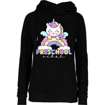 Preschool Vibes Cute Unicorn Pre School Womens Funnel Neck Pullover Hood