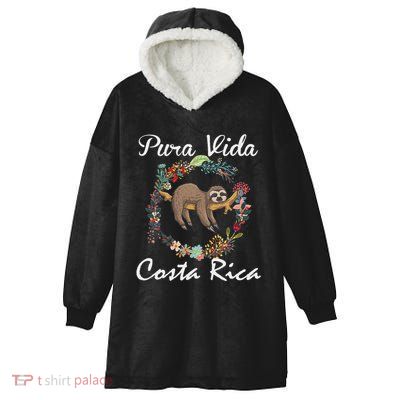 Pura Vida Costa Rica Floral Cute Sleepy Sloth Funny Gift Hooded Wearable Blanket