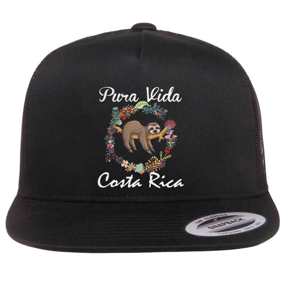 Pura Vida Costa Rica Floral Cute Sleepy Sloth Funny Gift Flat Bill Trucker Hat