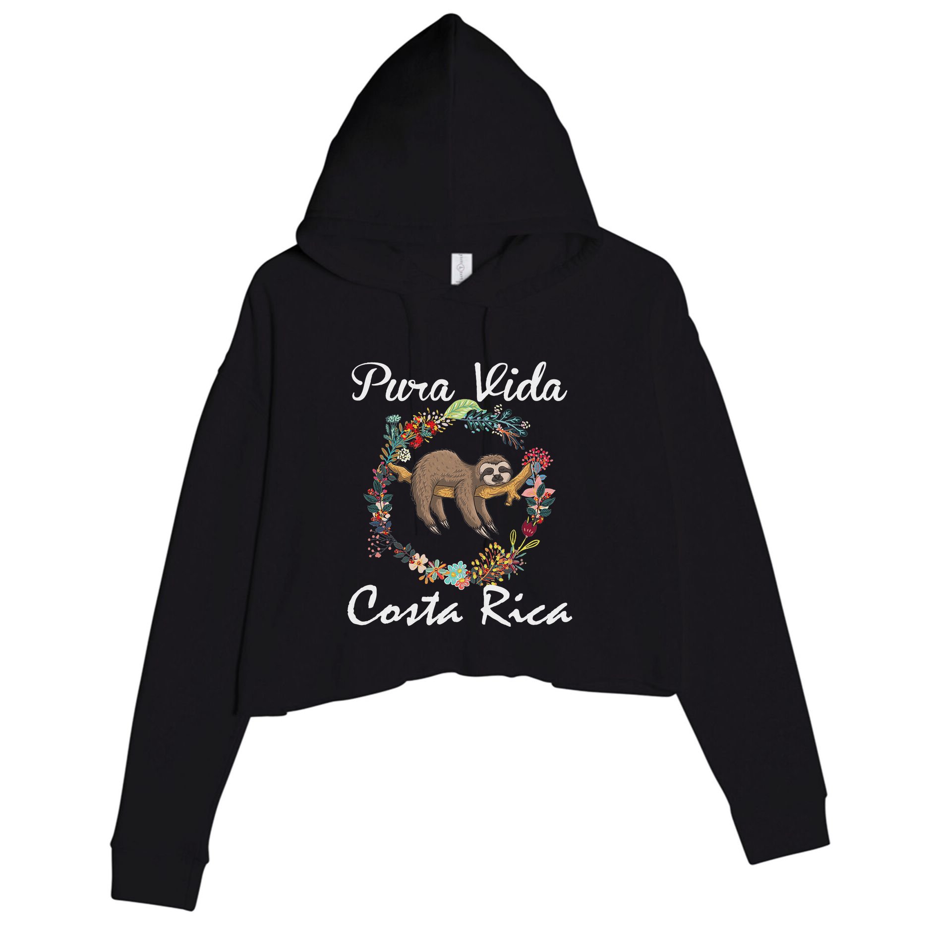 Pura Vida Costa Rica Floral Cute Sleepy Sloth Funny Gift Crop Fleece Hoodie